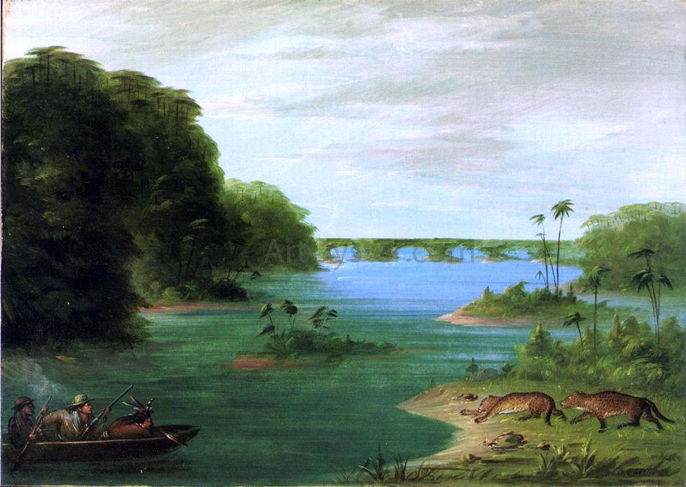 George Catlin A Jaguar Hunt, Brazil - Hand Painted Oil Painting