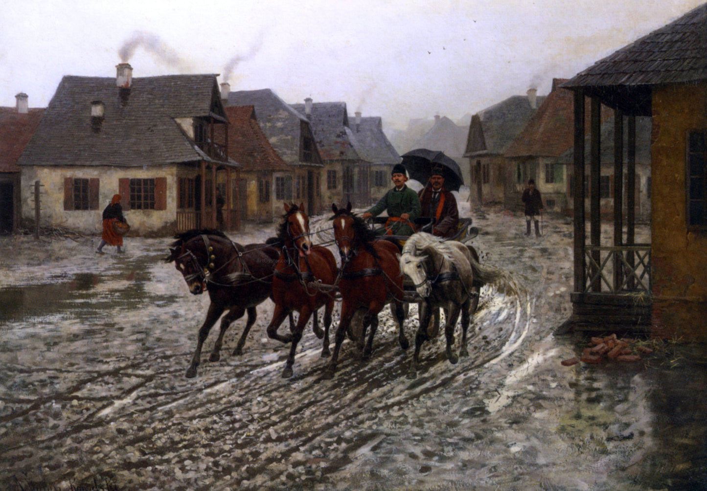 Alfred Von Kowalski-Wierusz A Journey in the Rain - Hand Painted Oil Painting