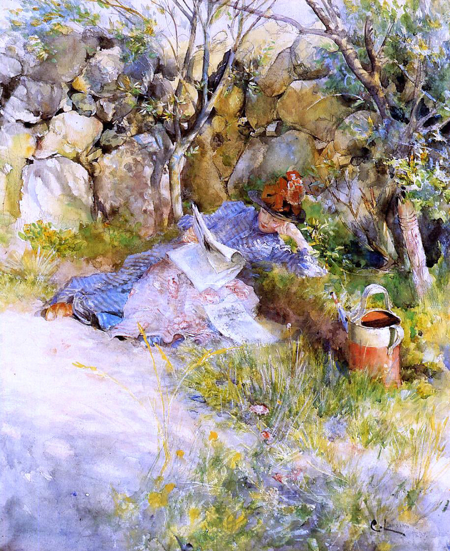 Carl Larsson A Lady Reading a Newspaper - Hand Painted Oil Painting