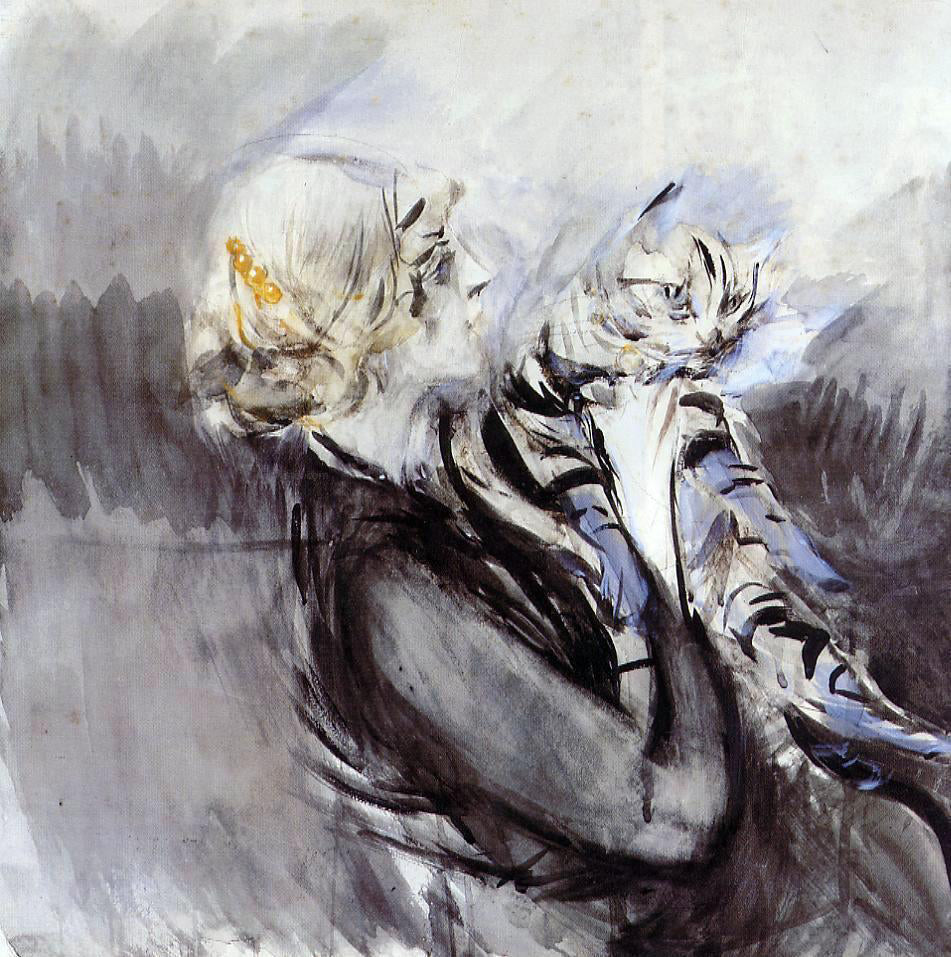  Giovanni Boldini A Lady with a Cat - Hand Painted Oil Painting