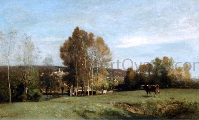 Eugene-Antoine-Samuel Lavielle A Landscape with Cows - Hand Painted Oil Painting