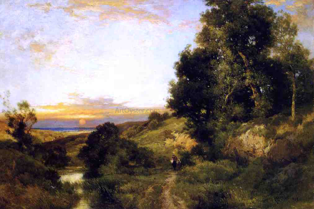 Thomas Moran A Late Afternoon in Summer - Hand Painted Oil Painting