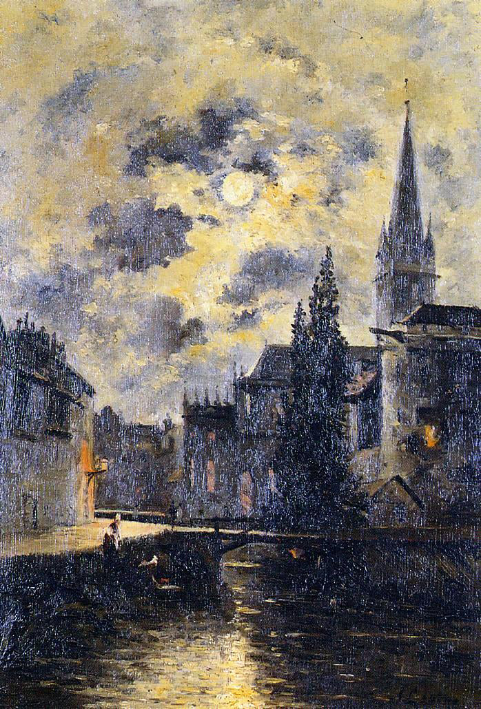Stanislas Lepine A Moonlit Canal - Hand Painted Oil Painting