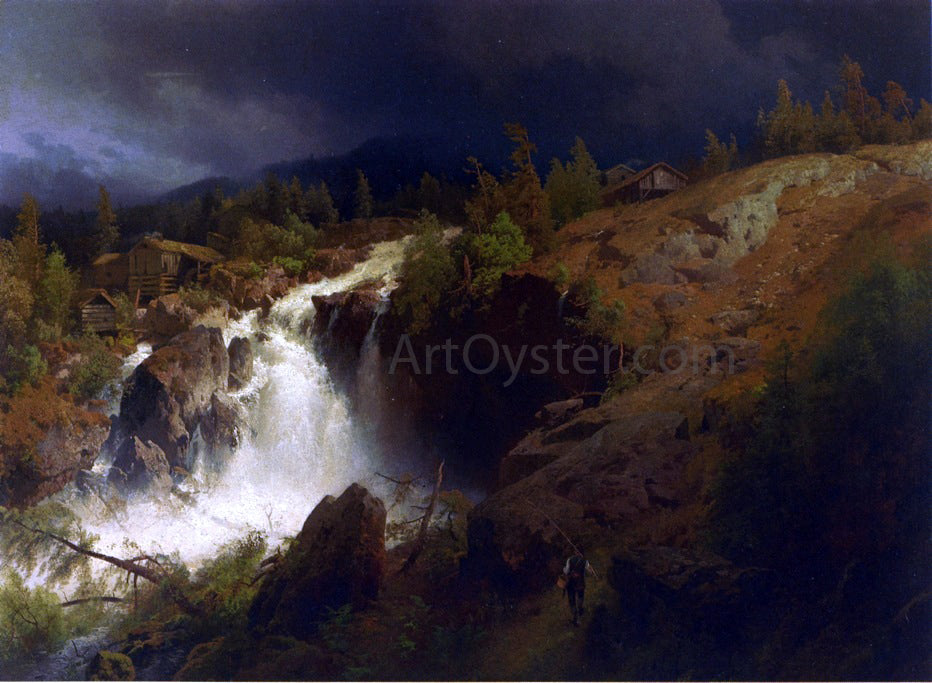 Herman Herzog A Mountain Torrent - Hand Painted Oil Painting