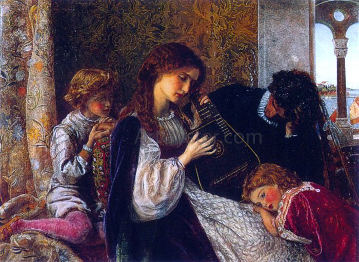Arthur Hughes A Music Party - Hand Painted Oil Painting