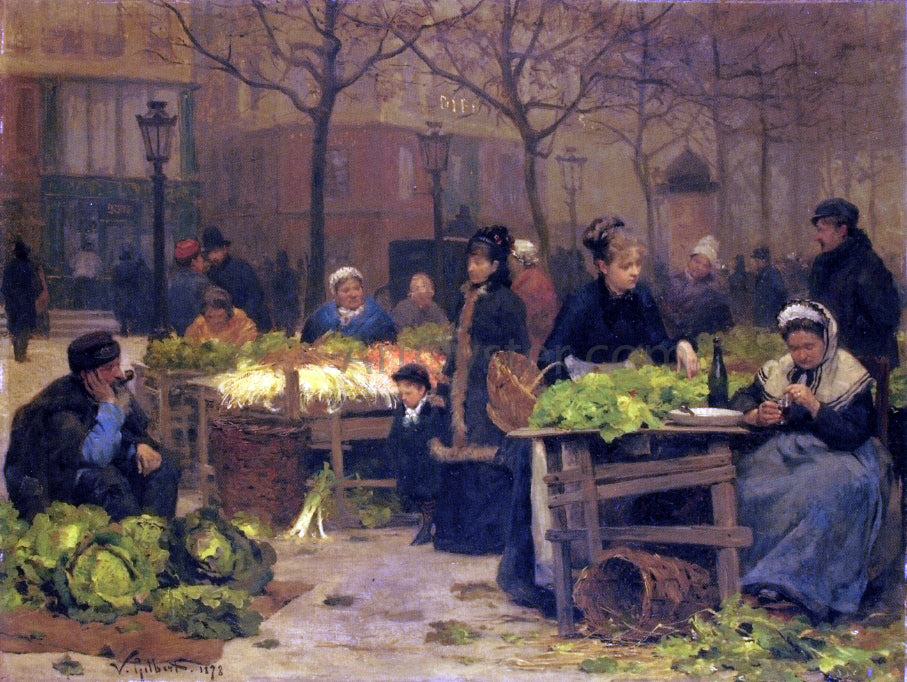 Victor Gabriel Gilbert A Parisian Market - Hand Painted Oil Painting