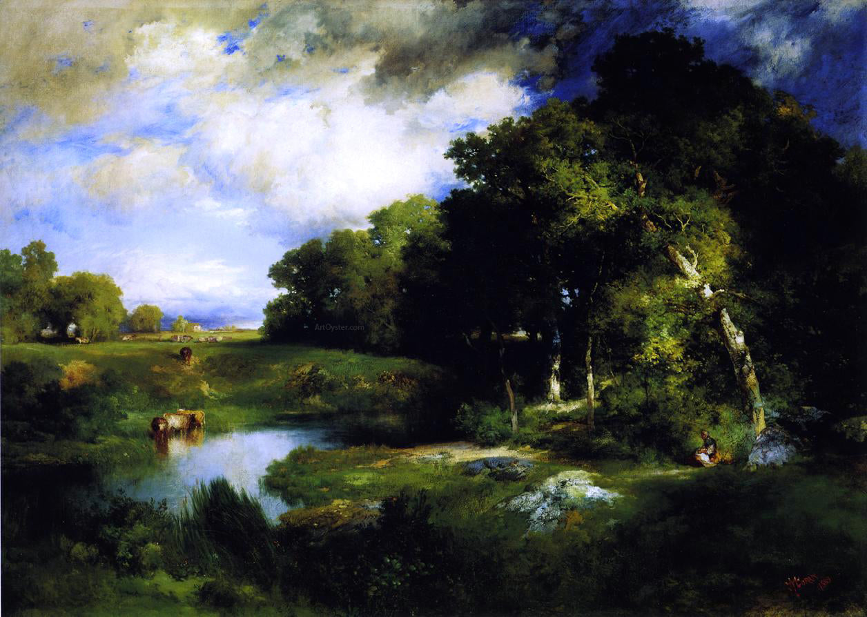  Thomas Moran A Pastoral Landscape - Hand Painted Oil Painting
