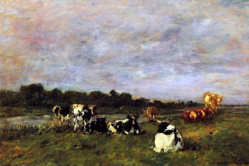 Eugene-Louis Boudin A Pasture on the Banks of the Touques - Hand Painted Oil Painting