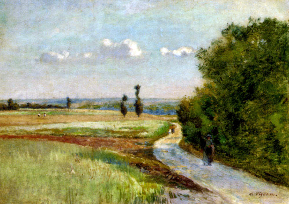 Claude Vignon A path in a pastoral landscape - Hand Painted Oil Painting