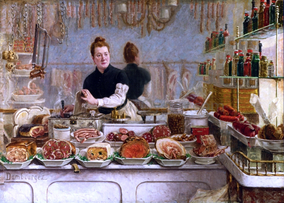 Edouard-Jean Dambourgez A Pork Butcher's Shop - Hand Painted Oil Painting
