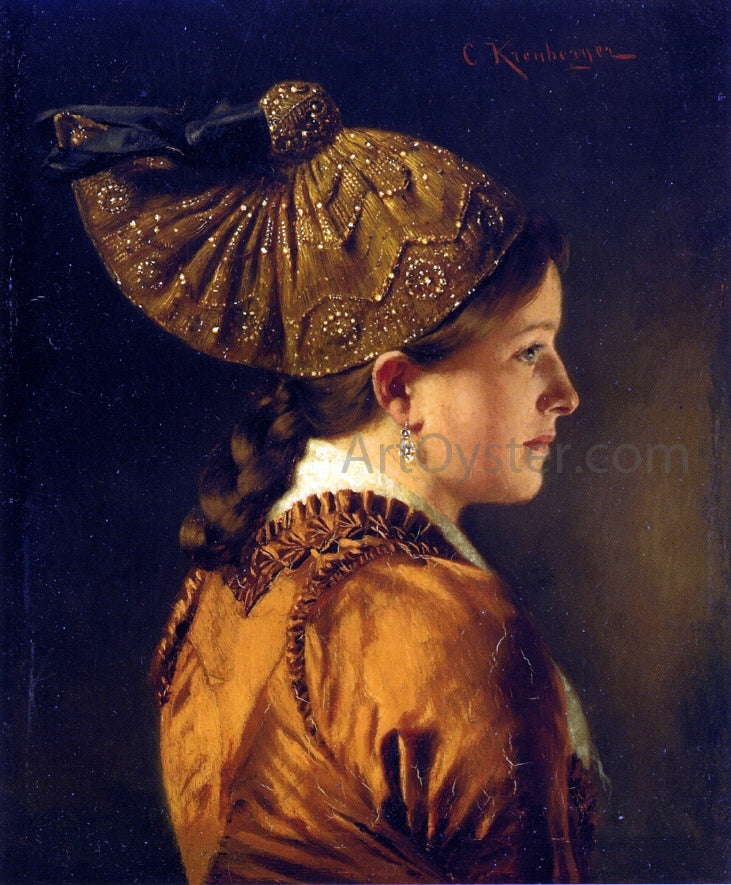 Carl Kronberger A Portrait of a Girl Wearing a Golden Hood - Hand Painted Oil Painting