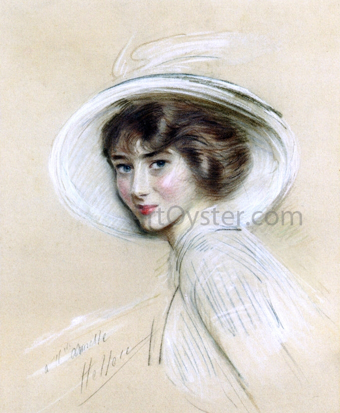  Paul Cesar Helleu A Portrait of Annette, Wearing a White Hat - Hand Painted Oil Painting