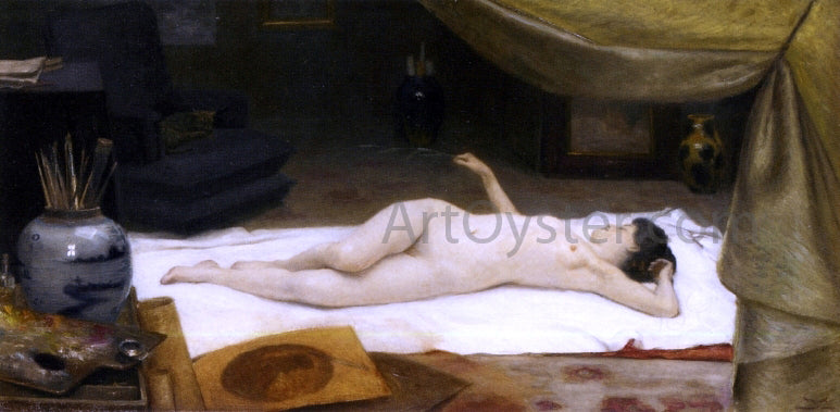 Christian Clausen A Reclining Nude in a Studio - Hand Painted Oil Painting