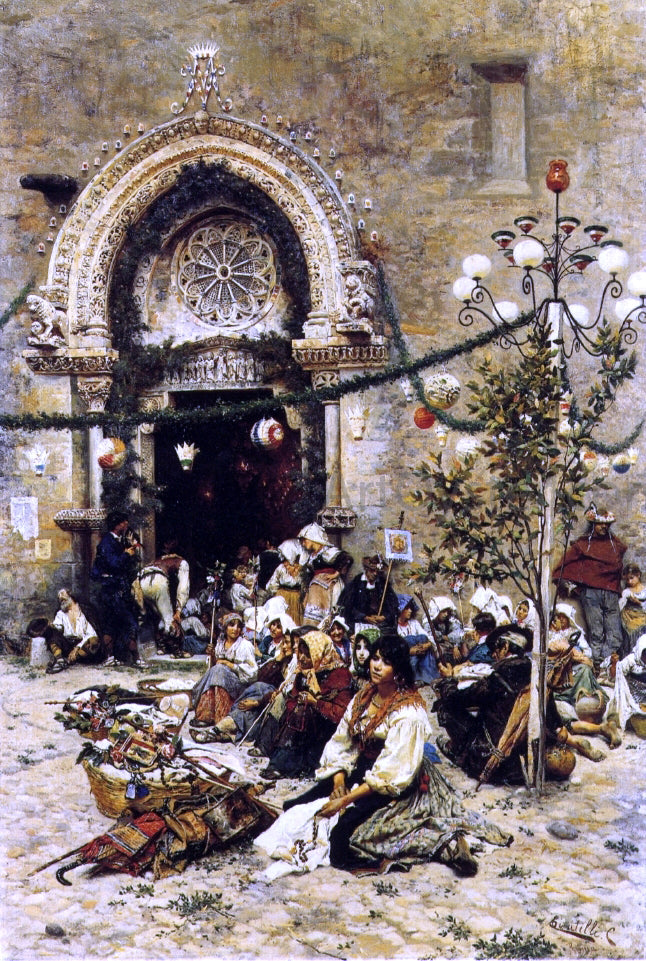 Cesare Tiratelli A Rest from the Festival - Hand Painted Oil Painting