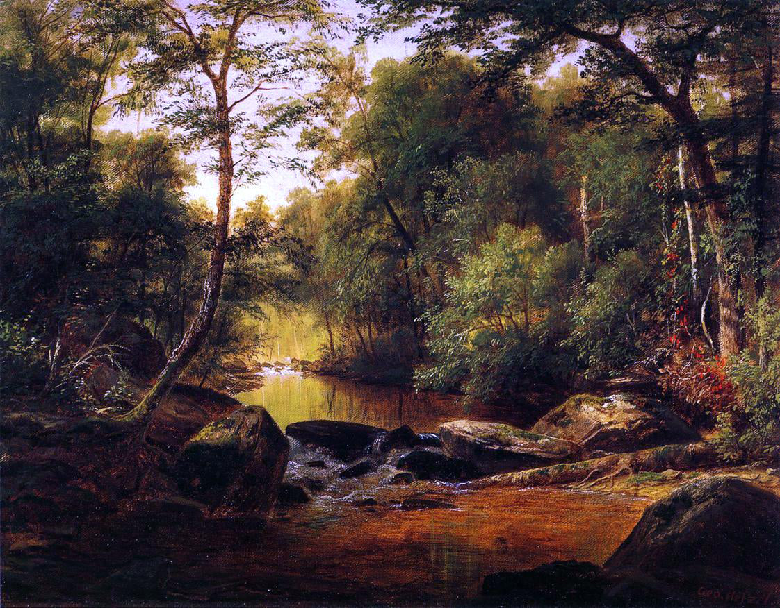 George Hetzel A River Landscape - Hand Painted Oil Painting