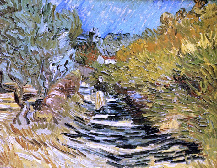 Vincent Van Gogh Road at Saint-Remy with Female Figures - Hand Painted Oil Painting