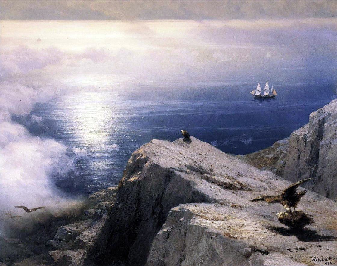 Ivan Constantinovich Aivazovsky A Rocky Coastal Landscape in the Aegean with Ships in the Distance (detail) - Hand Painted Oil Painting