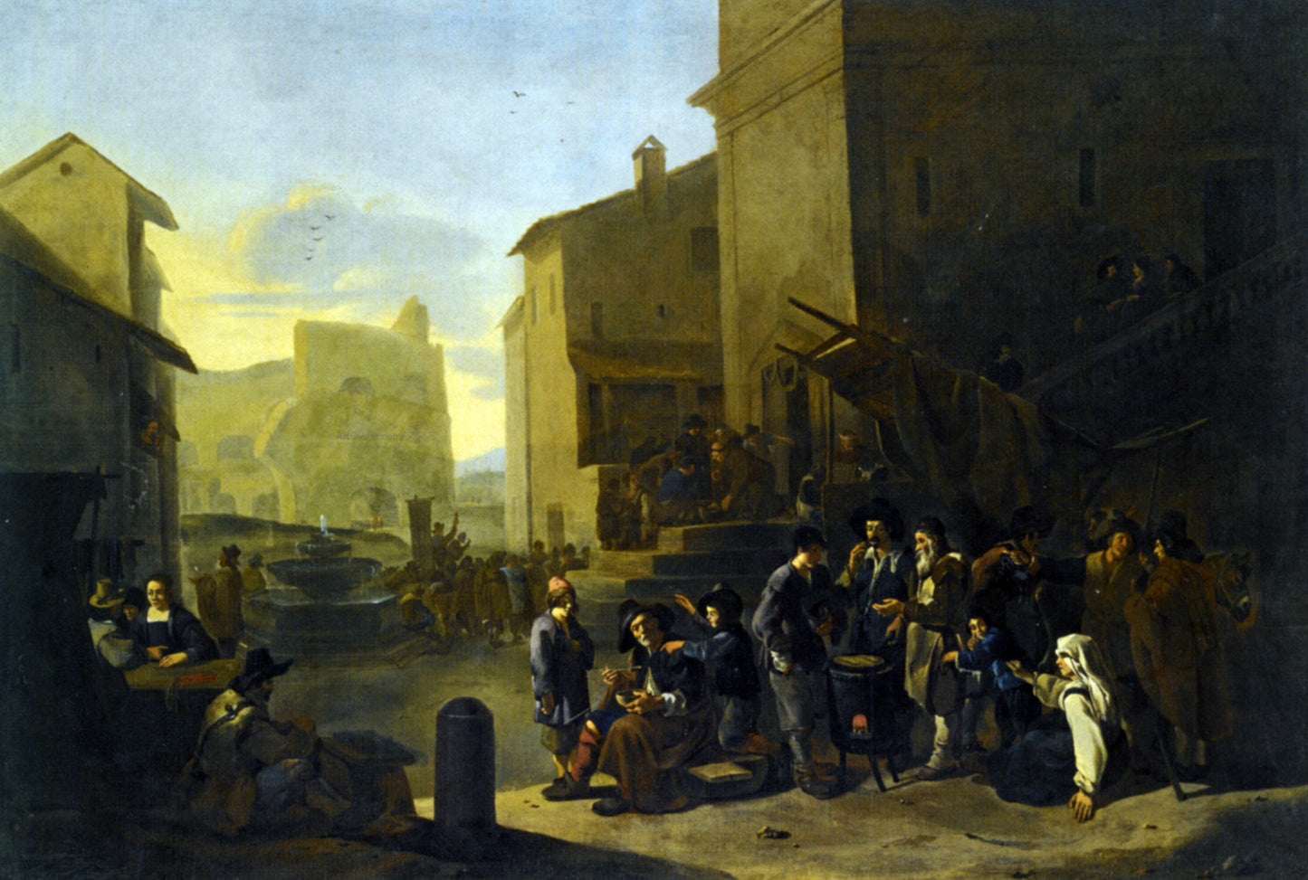 Johannes Lingelbach Roman Market Scene with Peasants Gathered Around a Stove - Hand Painted Oil Painting