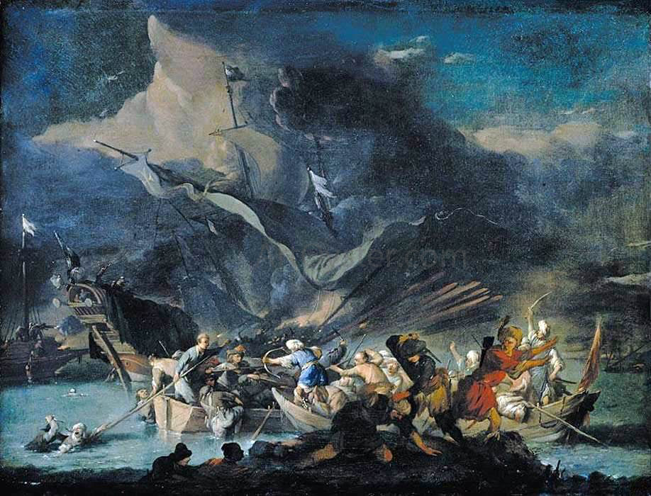 Johannes Lingelbach A Sea Battle - Hand Painted Oil Painting