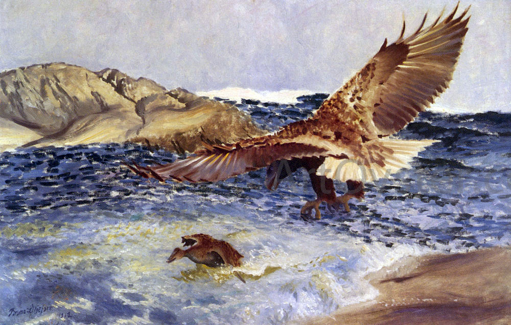 Bruno Liljefors A Sea Eagle Chasing Eider Duck - Hand Painted Oil Painting