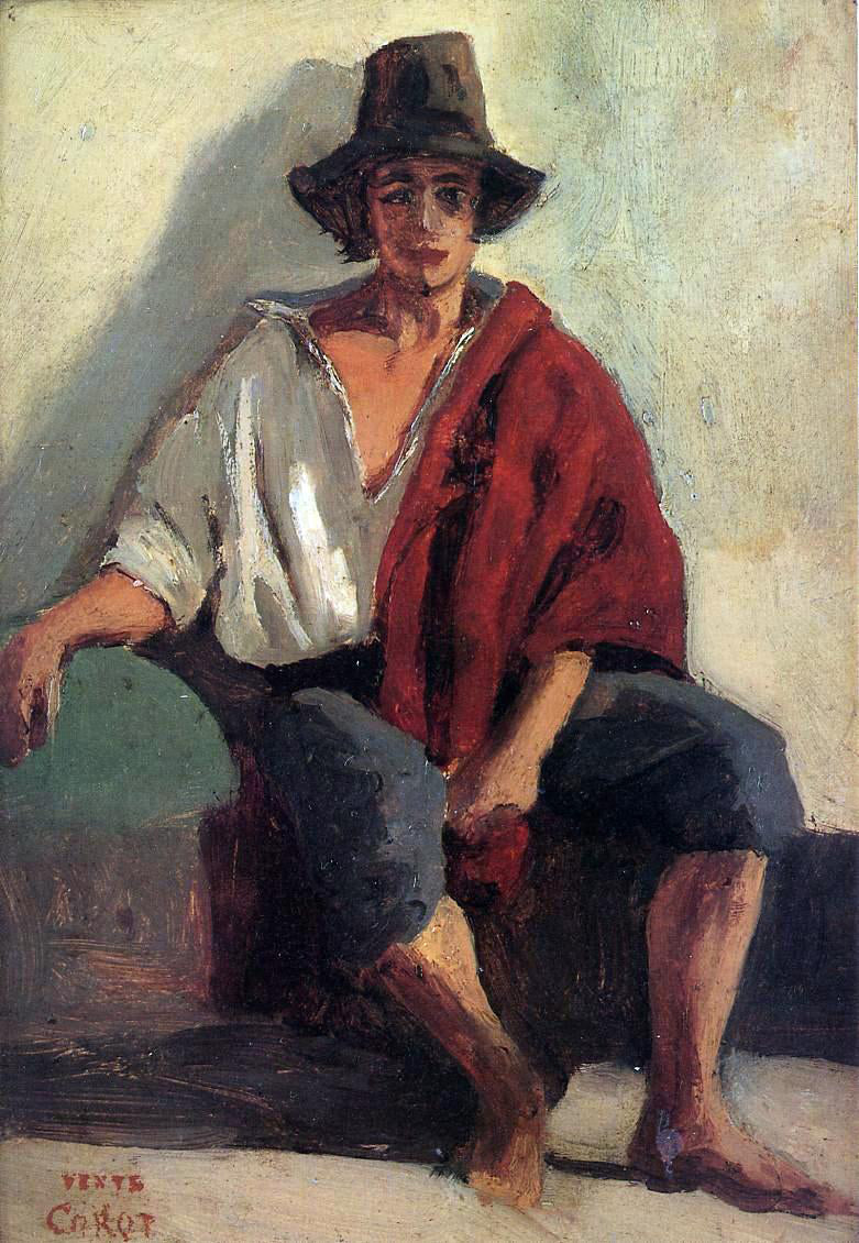 Jean-Baptiste-Camille Corot A Seated Italian from Paeigno Facing Front - Hand Painted Oil Painting