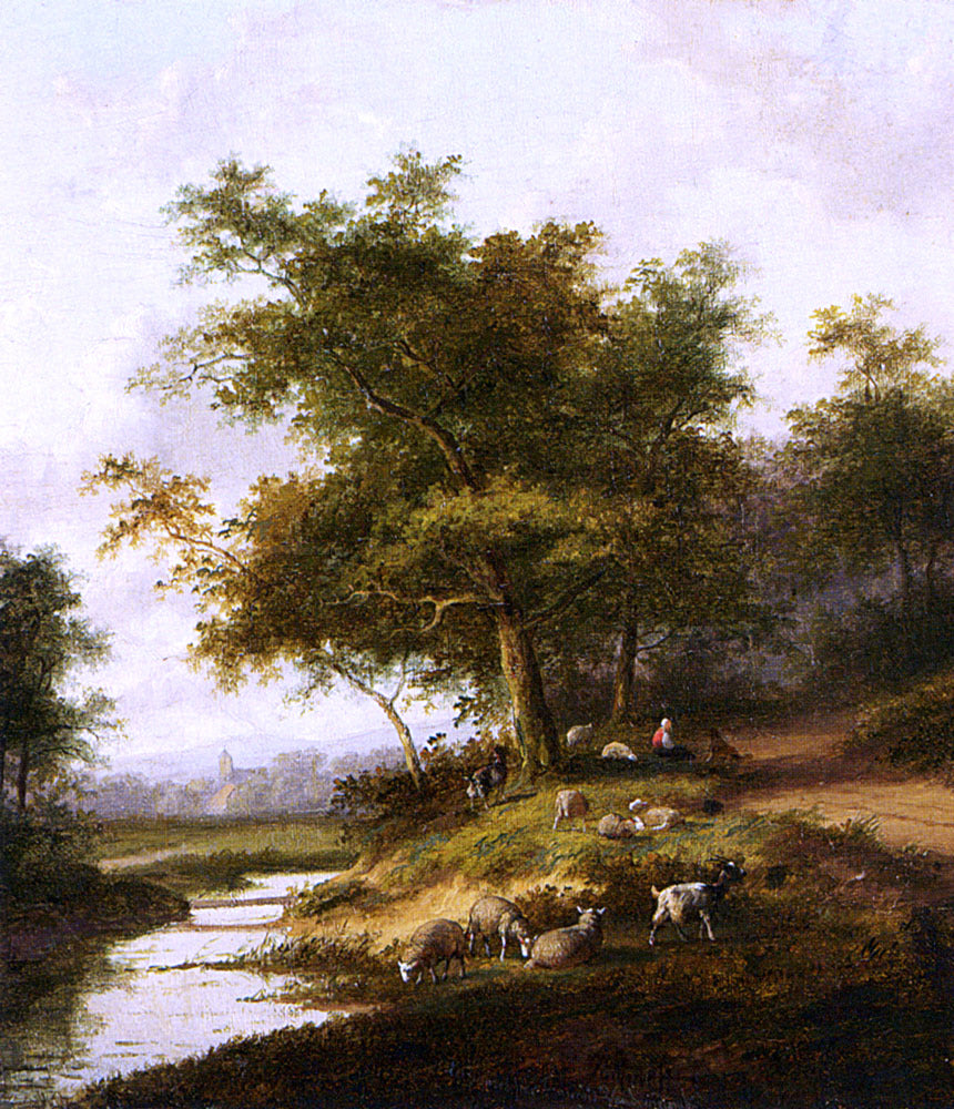 Jan Evert Morel A Shepherdess And Her Flock At Rest - Hand Painted Oil Painting