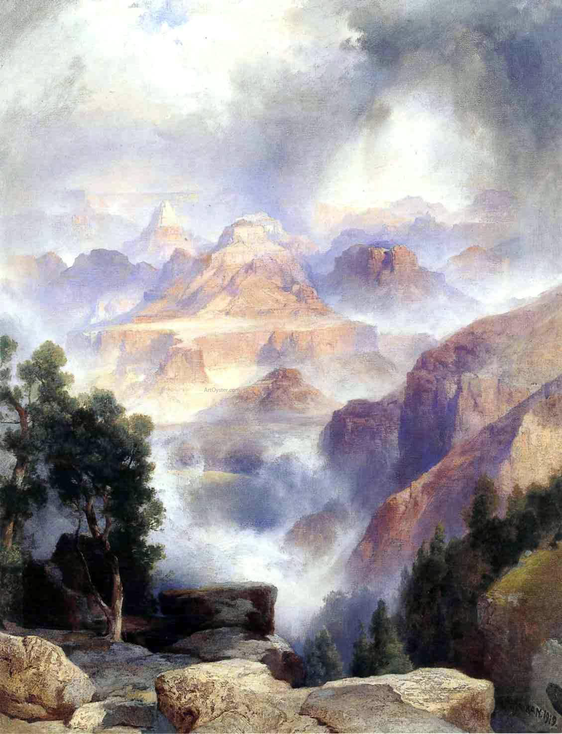 Thomas Moran A Showery Day, Grand Canyon - Hand Painted Oil Painting
