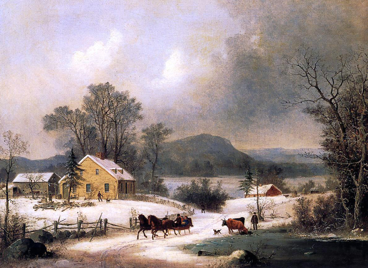 George Henry Durrie A Sleigh Ride in the Snow - Hand Painted Oil Painting