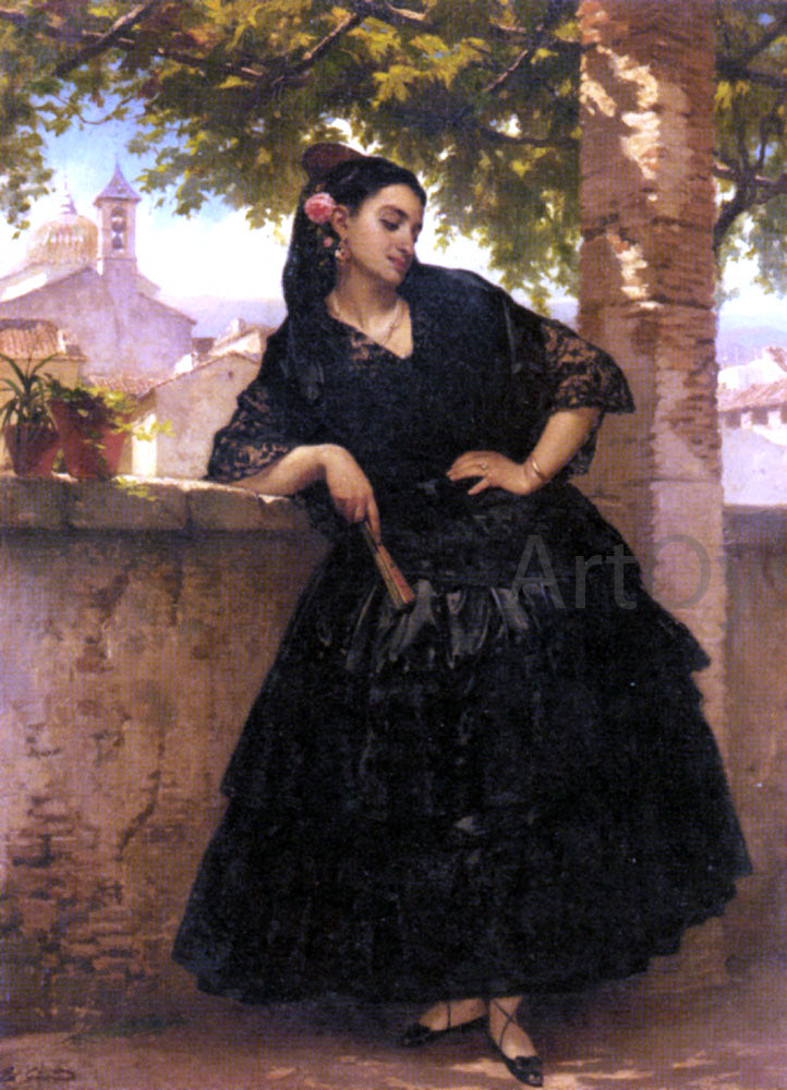 Eugene Francois Giraud A Spanish Beauty with a Fan - Hand Painted Oil Painting