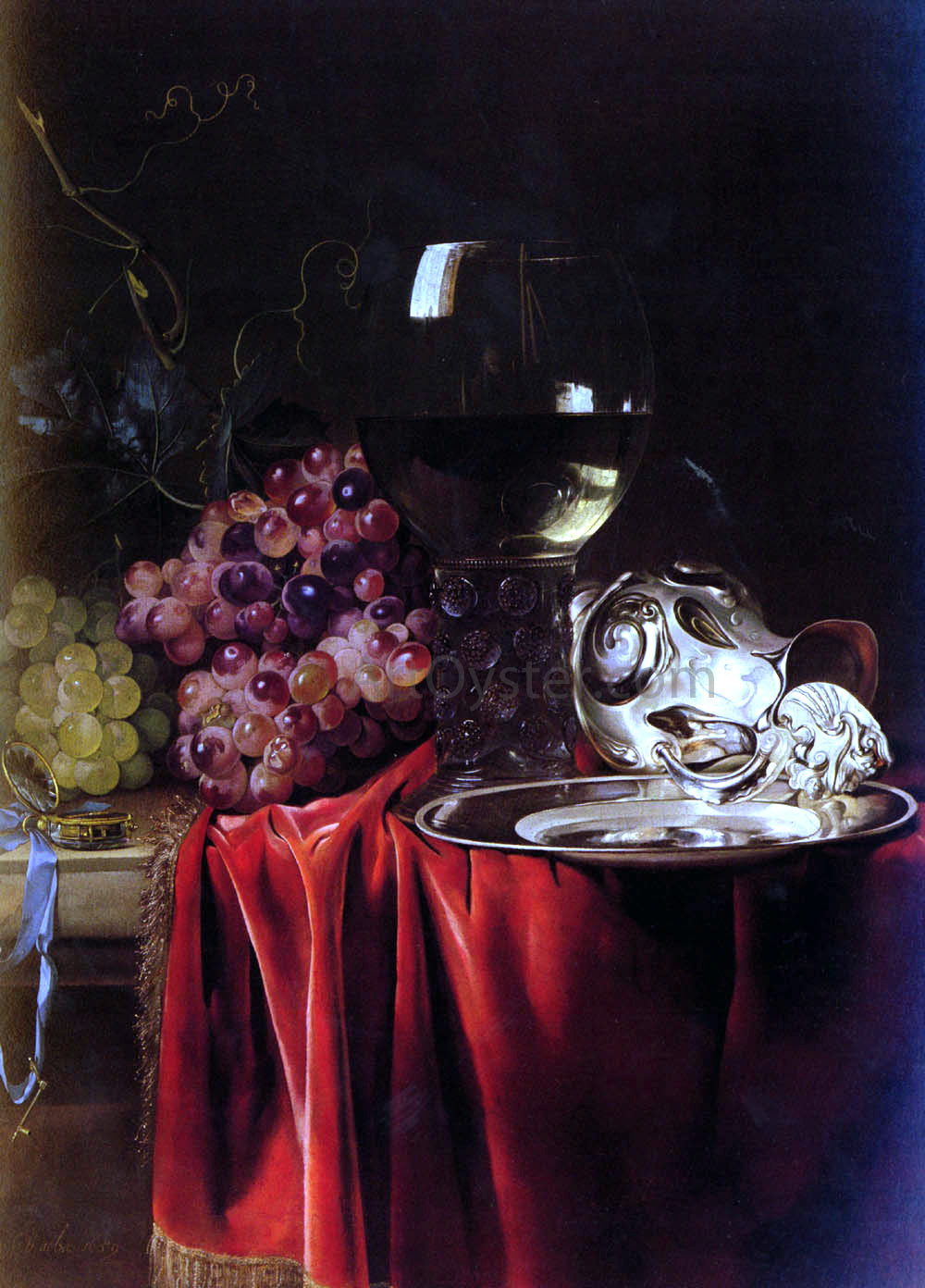 Willem Van Aelst A Still Life of Grapes, a Roemer, a Silver Ewer and a Plate - Hand Painted Oil Painting