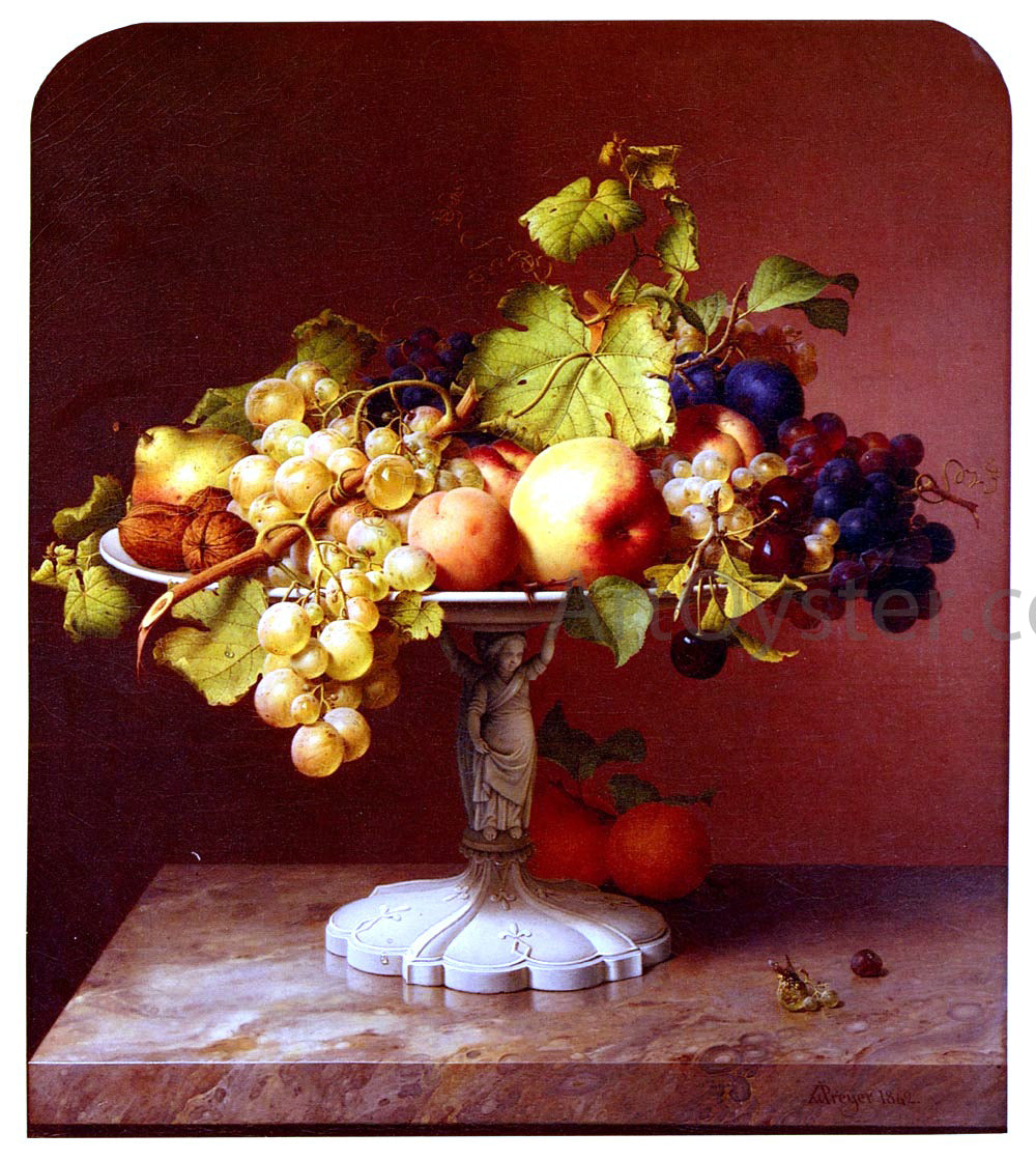 Johann Wilhelm Preyer A Still Life With A Bowl Of Fruit On A Marble Table - Hand Painted Oil Painting