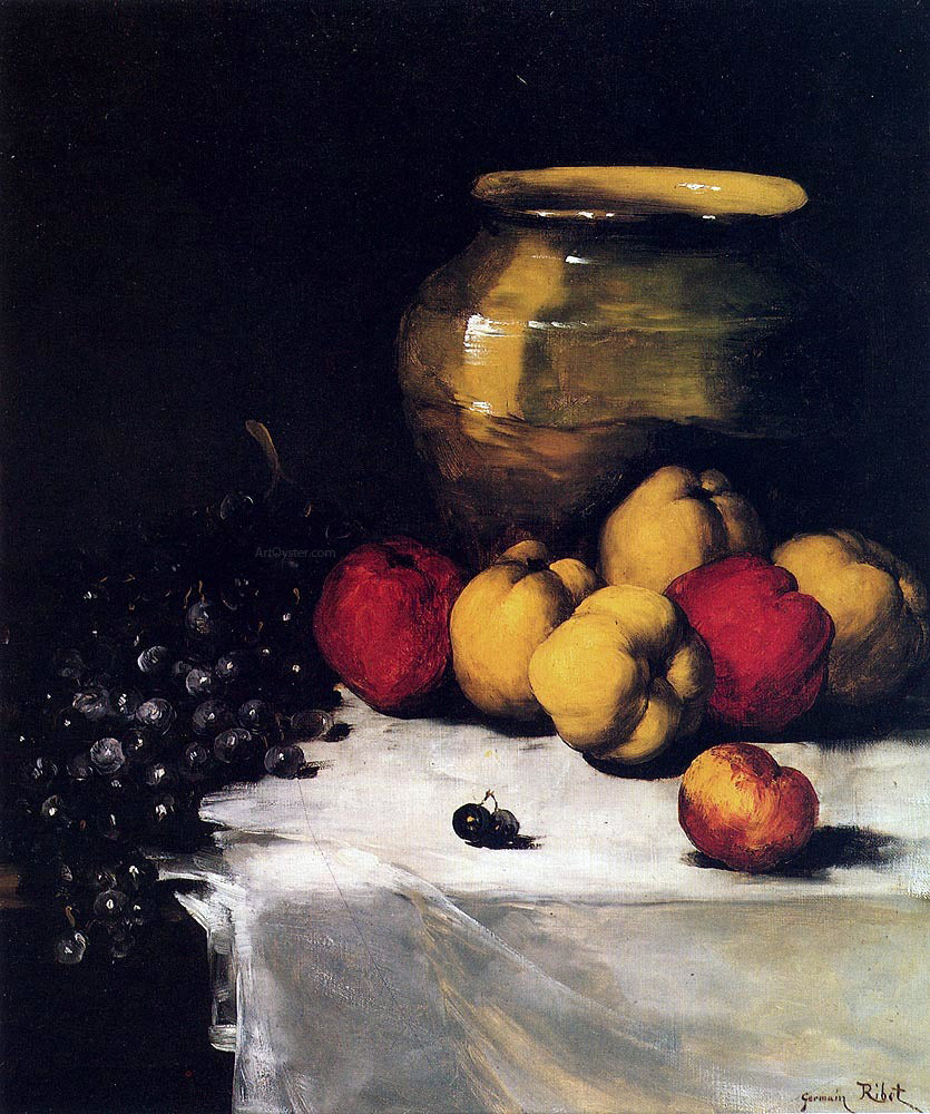 Germain Clement Ribot A Still Life With Apples and Grapes - Hand Painted Oil Painting