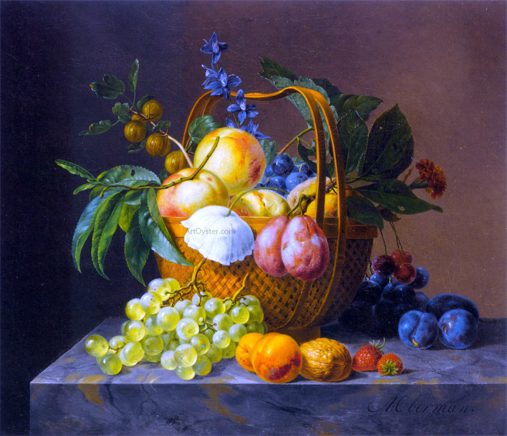  Anthony Oberman A Still Life With Fruit and Flowers in a Basket - Hand Painted Oil Painting