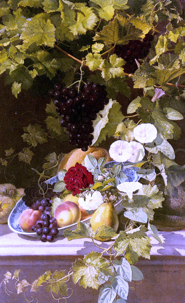 Otto Didrik Ottesen A Still Life With Fruit, Flowers And A Vase - Hand Painted Oil Painting