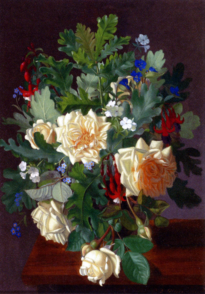 Otto Didrik Ottesen A Still Life With Yellow Roses And Freesia - Hand Painted Oil Painting