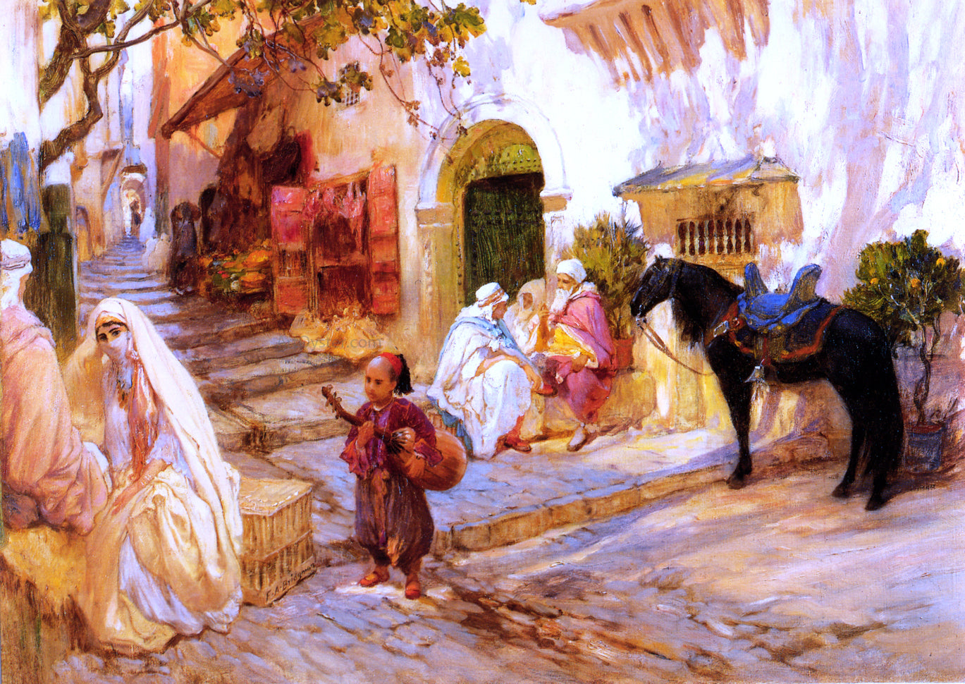Frederick Arthur Bridgman A Street in Algeria - Hand Painted Oil Painting