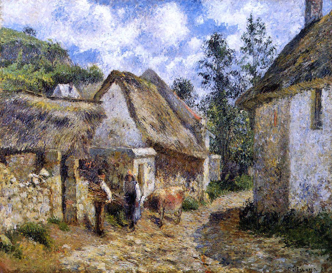 Camille Pissarro A Street in Auvers (also known as Thatched Cottages and a Cow) - Hand Painted Oil Painting