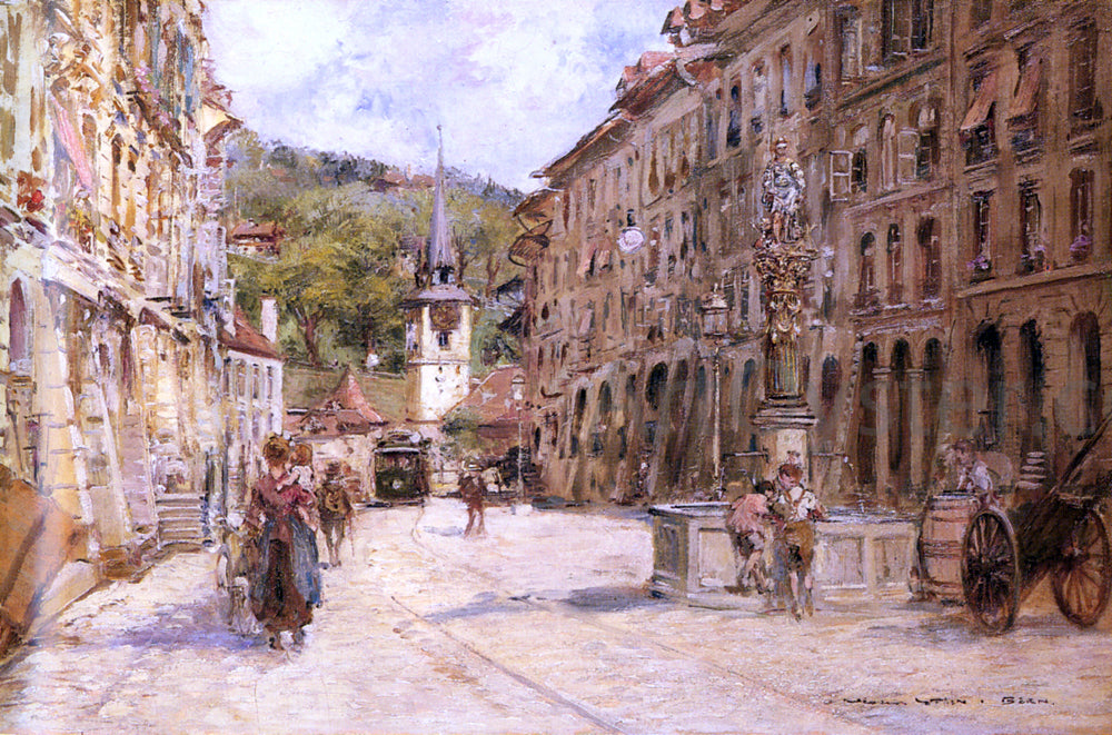 Georges Stein A Street Scene in Bern - Hand Painted Oil Painting
