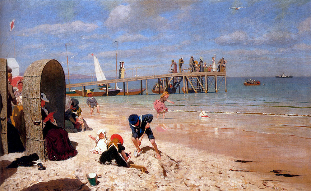 Wilhelm Simmler A Sunny Day At The Beach - Hand Painted Oil Painting