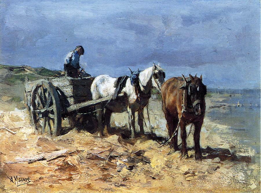 Anton Mauve A Team and Pull-cart - Hand Painted Oil Painting