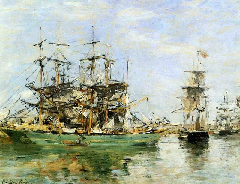 Eugene-Louis Boudin A Three Masted Ship in Port - Hand Painted Oil Painting
