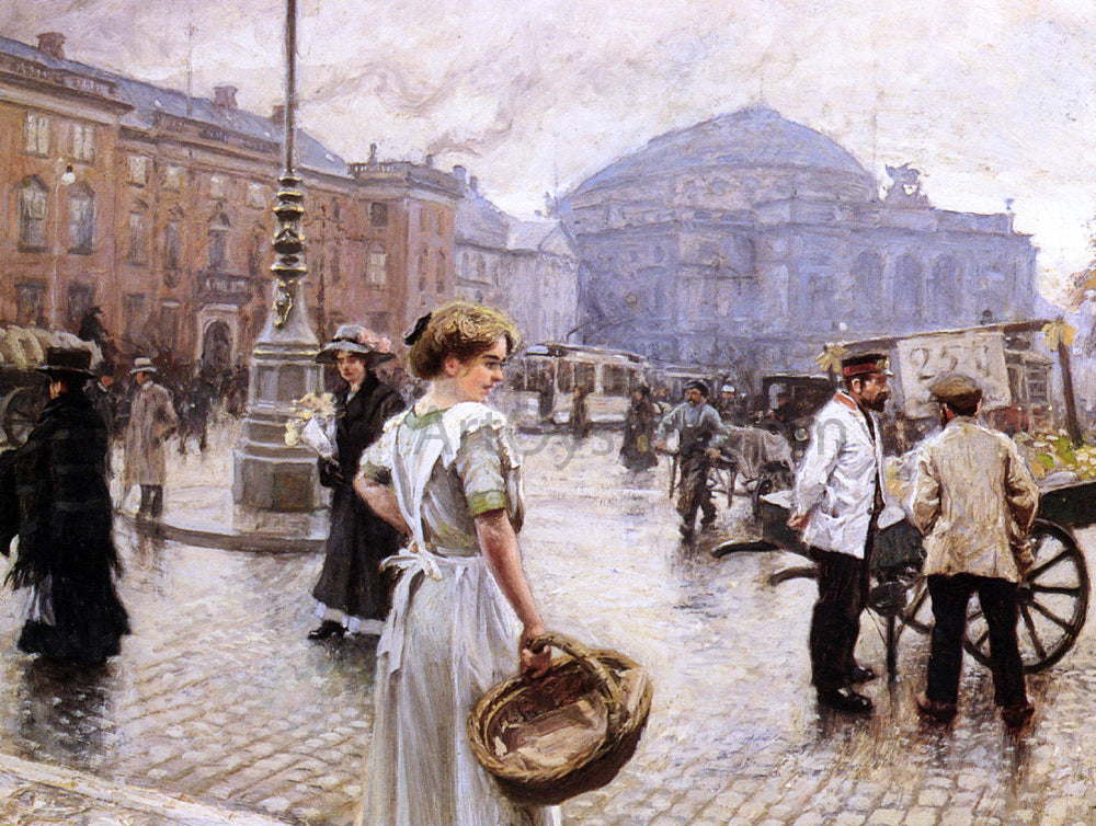Paul-Gustave Fischer A View of Kongens Nytorv, Copenhagen - Hand Painted Oil Painting