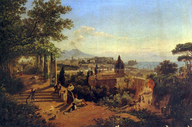 Friedrich Mayer A View of the Bay of Naples and Vesuvius - Hand Painted Oil Painting