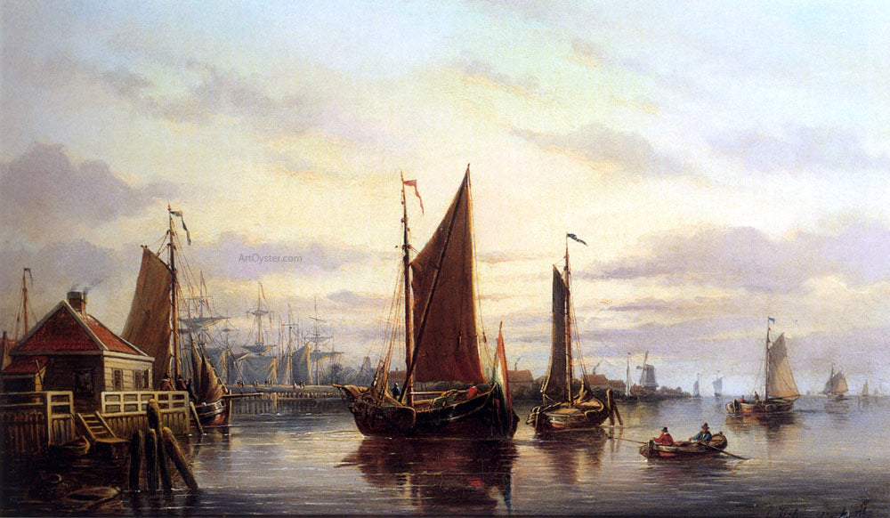 Johannes Hilverdink A View Of The IJ, Amsterdam, With Various Shipping Near Het Slagthuys - Hand Painted Oil Painting