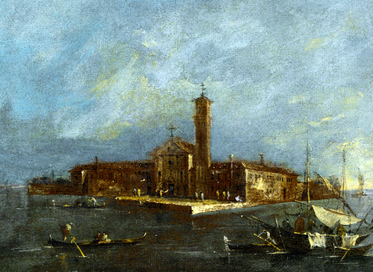 Giacomo Guardi View of the Island of Santa Maria delle Grazie - Hand Painted Oil Painting