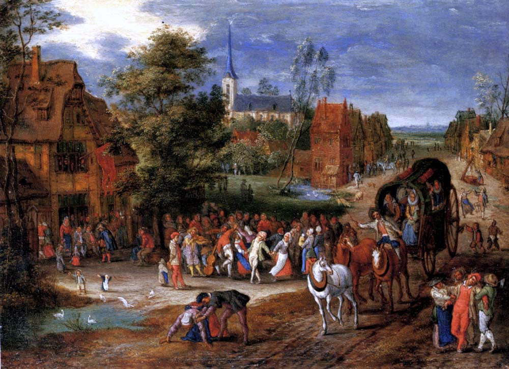 Pieter Gysels A village kermesse with a horse-drawn cart in the foreground - Hand Painted Oil Painting