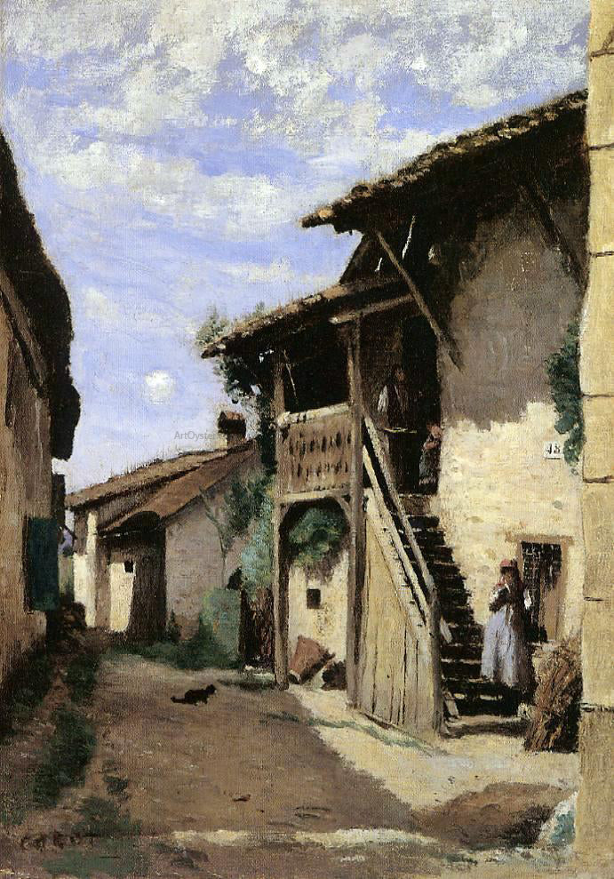  Jean-Baptiste-Camille Corot A Village Street, Dardagny - Hand Painted Oil Painting