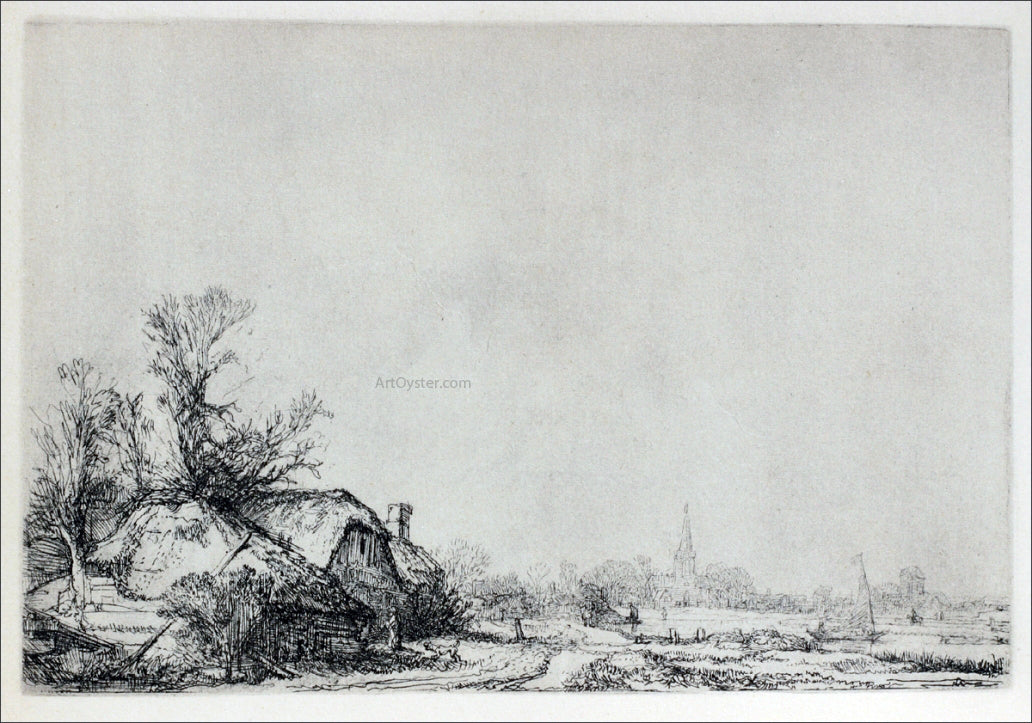Rembrandt Van Rijn Village with a River - Hand Painted Oil Painting