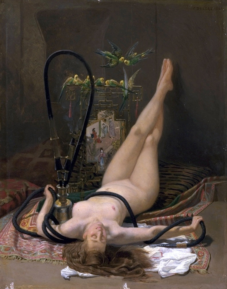 Charles Edmond Delort A Voluptuous Smoke - Hand Painted Oil Painting