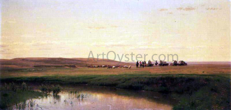 Thomas Worthington Whittredge A Wagon Train on the Plains, Platte River - Hand Painted Oil Painting